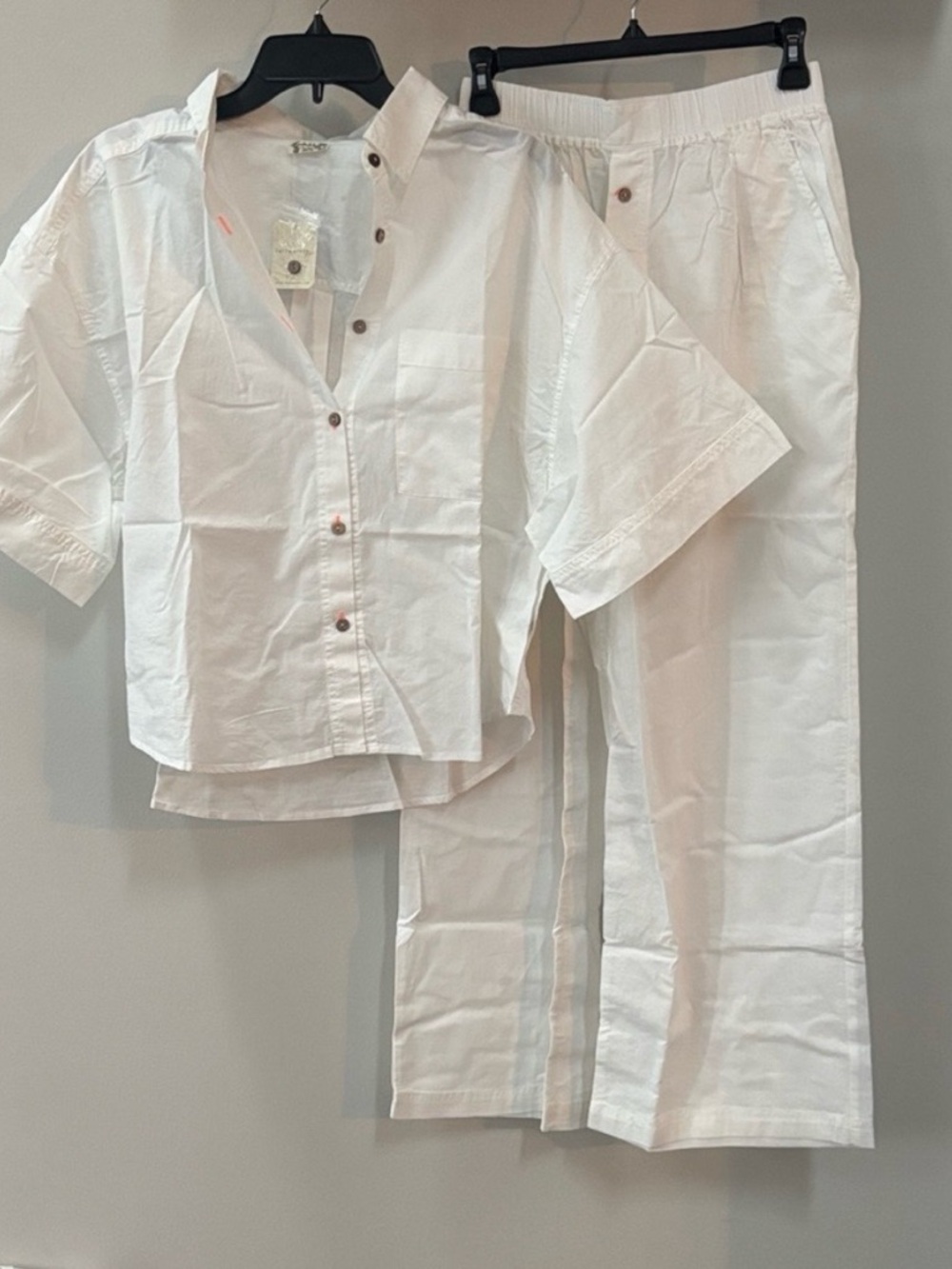 Free People White Cotton Button-Up Pajama Set NWOT